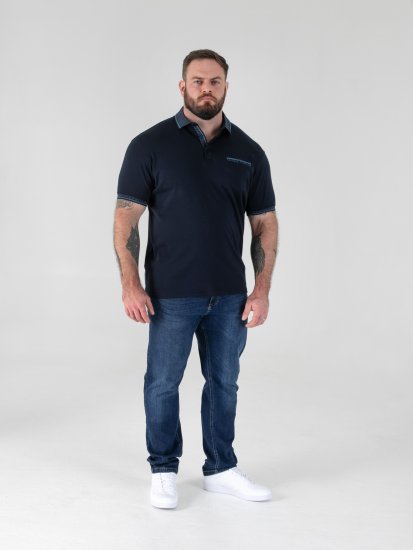 D555 Barret Interlock Jacquard Collar & Cuffs Polo Navy - Polo shirts - Grote Maten Poloshirts Heren