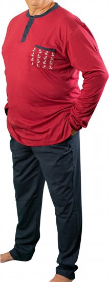 20 Nodi Maestrale Pajamas with Long Pants in Combed Cotton Jersey Red - Pyjama's en Loungewear - Grote Maten Pyjama Heren