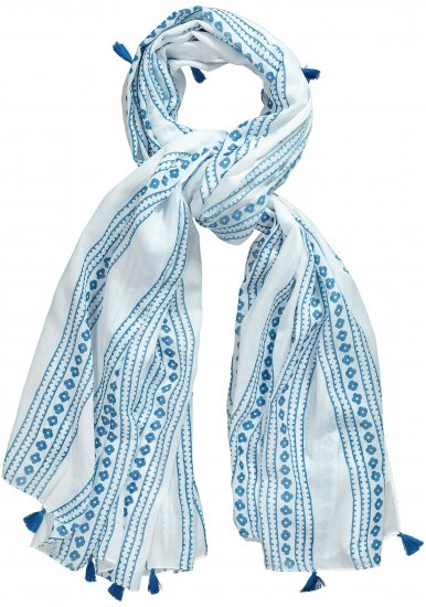 Ulla Popken Greek Stripe Tasseled Scarf Blue - Modni dodaci - 