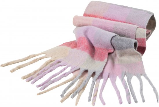 Ulla Popken Plaid Pastel Fringed Scarf Pink - Modni dodaci - 