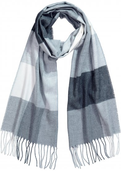 Ulla Popken Checked Fringed Hem Scarf Light Grey Melange - Modni dodaci - 