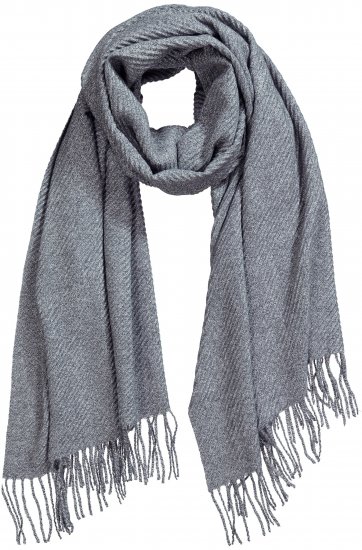 Ulla Popken Ribbed Knit Fringed Hem Scarf Grey Melange - Modni dodaci - 