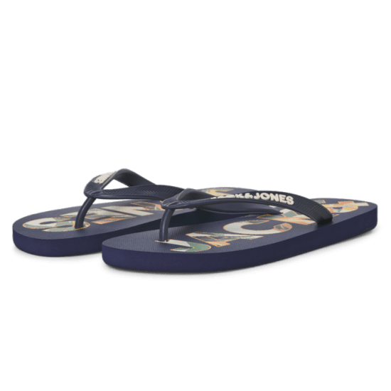 Jack & Jones Logo Palm Print Flip Flop Slippers Medieval Blue - Herenschoenen 40-52 - 