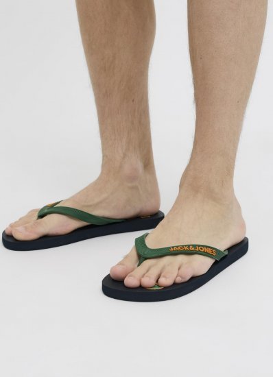 Jack & Jones Logo Palm Print Flip Flop Slippers Navy Blazer/Verdant Green - Herenschoenen 40-52 - 