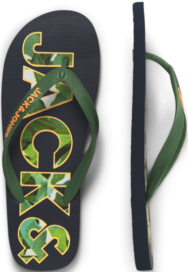 Jack & Jones Logo Palm Print Flip Flop Slippers Navy Blazer/Verdant Green - Herenschoenen 40-52 - 