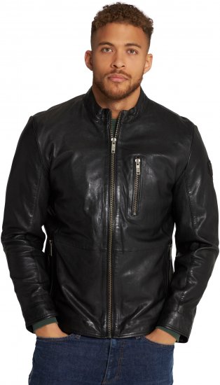 JP1880 Biker Style Leather Jacket Black - Jassen - Grote Maten Herenjassen