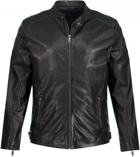 JP1880 Classic Biker Style Leather Jacket Black - Jassen - Grote Maten Herenjassen