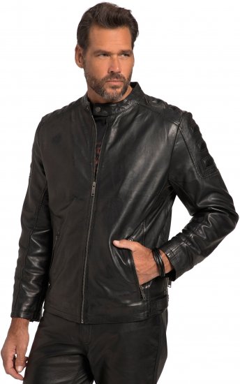JP1880 Classic Biker Style Leather Jacket Black - Jassen - Grote Maten Herenjassen