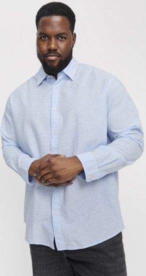 Jack & Jones Breeze Linen Blend Long Sleeve Shirt Chambray Blue - Overhemden - Overhemden Grote Maten Heren