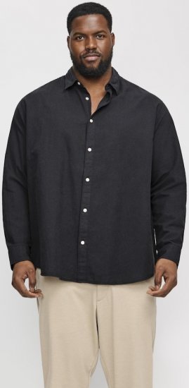 Jack & Jones Breeze Linen Blend Long Sleeve Shirt Black - Overhemden - Overhemden Grote Maten Heren