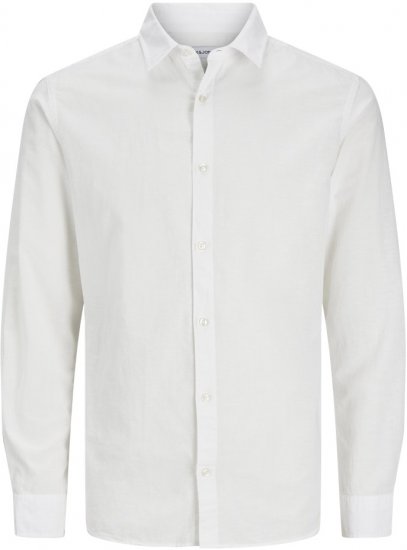 Jack & Jones Breeze Linen Blend Long Sleeve Shirt White - Overhemden - Overhemden Grote Maten Heren