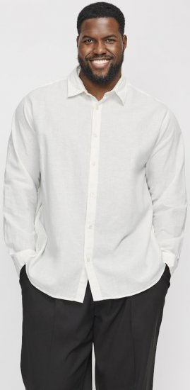 Jack & Jones Breeze Linen Blend Long Sleeve Shirt White - Overhemden - Overhemden Grote Maten Heren