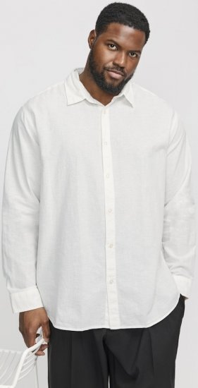 Jack & Jones Breeze Linen Blend Long Sleeve Shirt White - Overhemden - Overhemden Grote Maten Heren