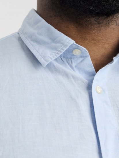 Jack & Jones Breeze Linen Blend Short Sleeve Shirt Chambray Blue - Overhemden - Overhemden Grote Maten Heren