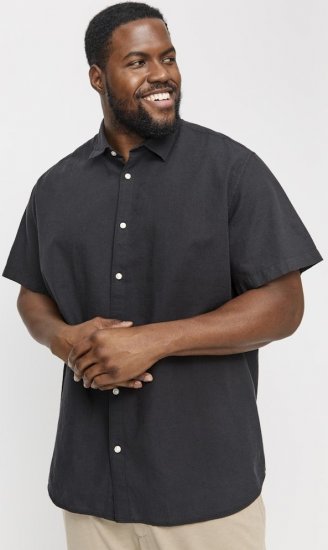 Jack & Jones Breeze Linen Blend Short Sleeve Shirt Black - Overhemden - Overhemden Grote Maten Heren