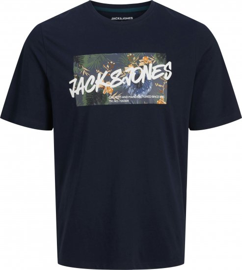 Jack & Jones Hawaii Shape Crew Neck T-Shirt Navy - T-shirts - Grote Maten T-shirts Heren