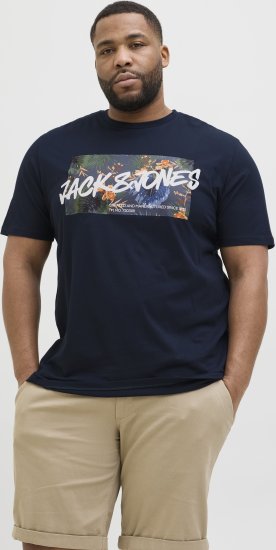 Jack & Jones Hawaii Shape Crew Neck T-Shirt Navy - T-shirts - Grote Maten T-shirts Heren