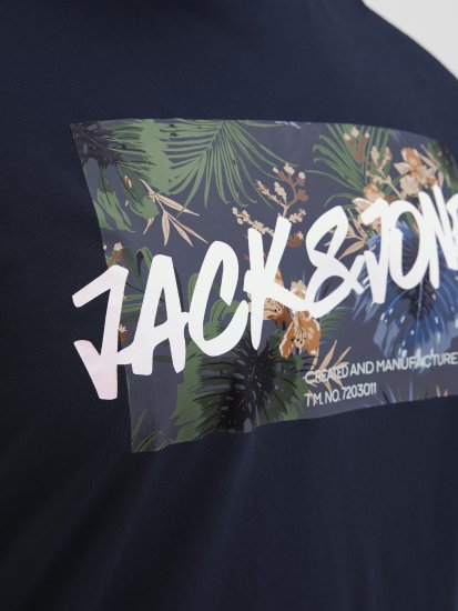 Jack & Jones Hawaii Shape Crew Neck T-Shirt Navy - T-shirts - Grote Maten T-shirts Heren