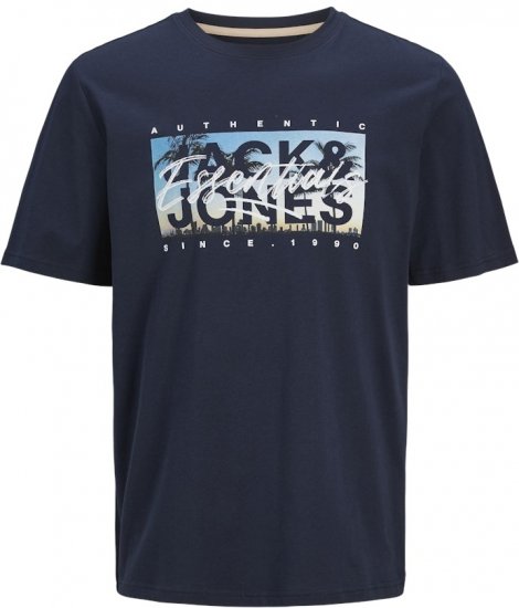 Jack & Jones Colton Photoprint Crew Neck T-Shirt Dark Navy - T-shirts - Grote Maten T-shirts Heren
