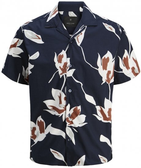 Jack & Jones Palermo Resort Print Short Sleeve Shirt Dark Blue - Overhemden - Overhemden Grote Maten Heren