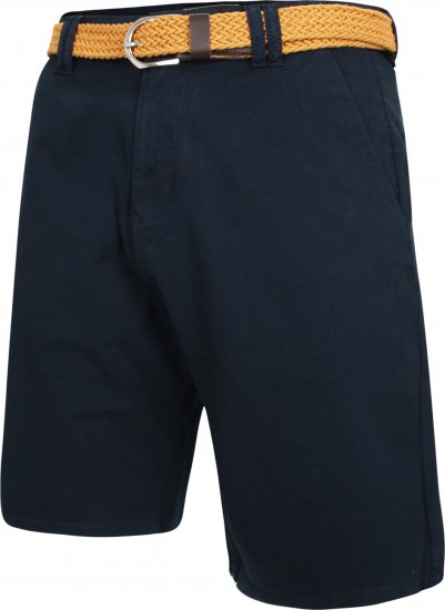 Kam Jeans 3402 Belted Dobby Weave Stretch Chino Shorts Navy - Korte broeken - Grote Maten Korte Broeken Heren