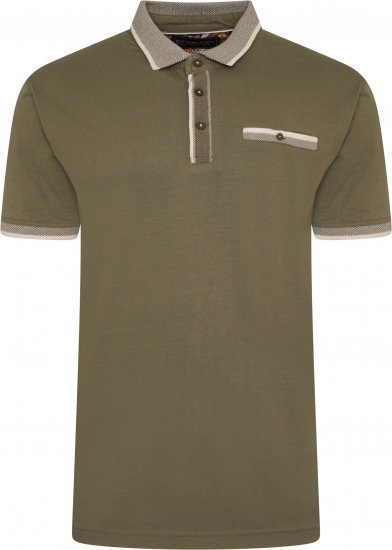 Kam Jeans Jersey Polo with Jacquard Collar/Cuffs Khaki - Polo shirts - Grote Maten Poloshirts Heren