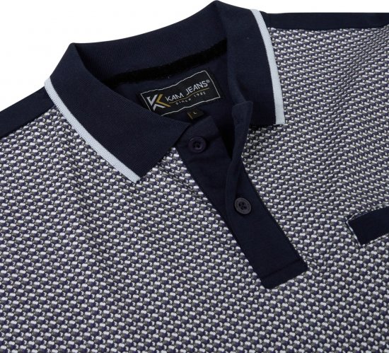 Kam Jeans 5518 Smart Mini Geo-Print Polo Navy - Polo shirts - Grote Maten Poloshirts Heren