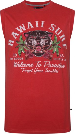 Kam Jeans 5763 Hawaii Surf Vest Sleeveless T-Shirt Washed Red - T-shirts - Grote Maten T-shirts Heren