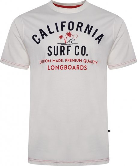 Kam Jeans 5766 California Surf Co T-Shirt Vintage White - T-shirts - Grote Maten T-shirts Heren