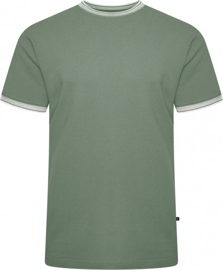 Kam Jeans 5779 Textured Body With Contrast Neck And Cuffs T-Shirt Elm Green - T-shirts - Grote Maten T-shirts Heren