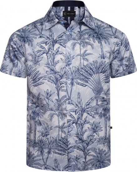 Kam Jeans 6063 Summer Print Short Sleeve Shirt Blue - Overhemden - Overhemden Grote Maten Heren