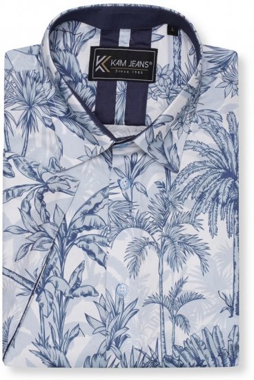 Kam Jeans 6063 Summer Print Short Sleeve Shirt Blue - Overhemden - Overhemden Grote Maten Heren