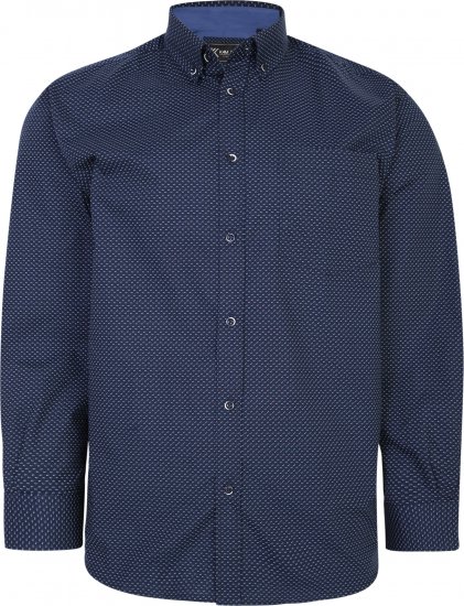 Kam Jeans P018 Premium Dobby Print Long Sleeve Shirt Navy - Overhemden - Overhemden Grote Maten Heren