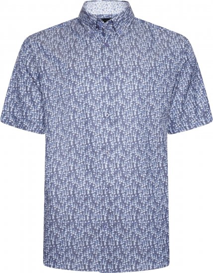 Kam Jeans P032 Premium Floral Short Sleeve Shirt Blue - Overhemden - Overhemden Grote Maten Heren