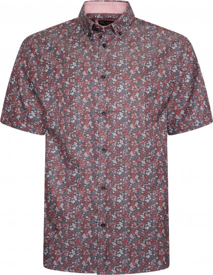 Kam Jeans P034 Premium Floral Print Short Sleeve Shirt Burgundy - Overhemden - Overhemden Grote Maten Heren