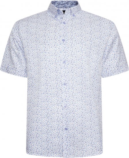 Kam Jeans P035 Premium Mini Leaf Print Short Sleeve Shirt White - Overhemden - Overhemden Grote Maten Heren