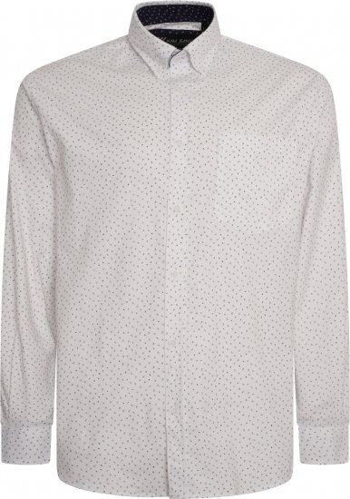 Kam Jeans P037 Dobby Print Stretch Long Sleeve Shirt White - Overhemden - Overhemden Grote Maten Heren