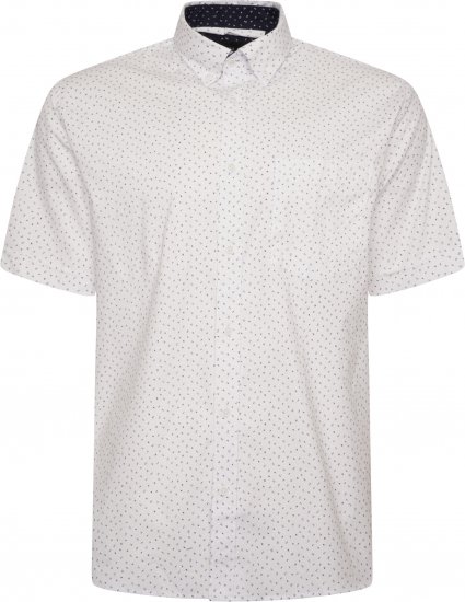 Kam Jeans P037 Dobby Print Stretch Short Sleeve Shirt White - Overhemden - Overhemden Grote Maten Heren