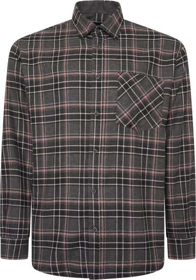 Kam Jeans P041 Premium Flannel Check Long Sleeve Shirt Charcoal - Overhemden - Overhemden Grote Maten Heren