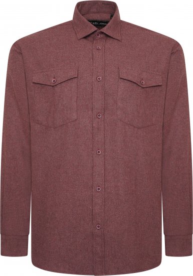 Kam Jeans P042 Premium Brushed Herringbone Long Sleeve Shirt Burgundy - Overhemden - Overhemden Grote Maten Heren