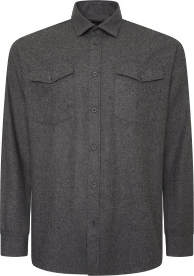 Kam Jeans P042 Premium Brushed Herringbone Long Sleeve Shirt Charcoal - Overhemden - Overhemden Grote Maten Heren