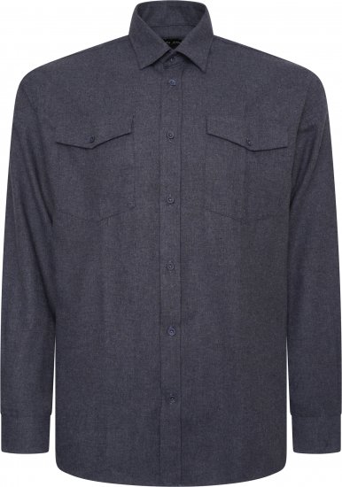 Kam Jeans P042 Premium Brushed Herringbone Long Sleeve Shirt Indigo - Overhemden - Overhemden Grote Maten Heren
