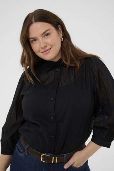Kaffe Curve Gabby Overhemd met verkorte mouwen Zwart - Blouseshirts - 
