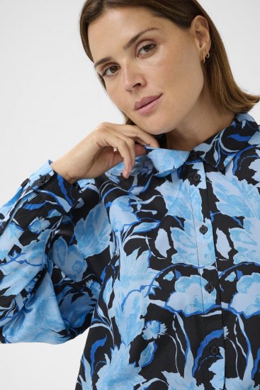 Kaffe Curve Sasja Overhemd met lange mouw Blue Snake Flower - Blouses & tunieken - 
