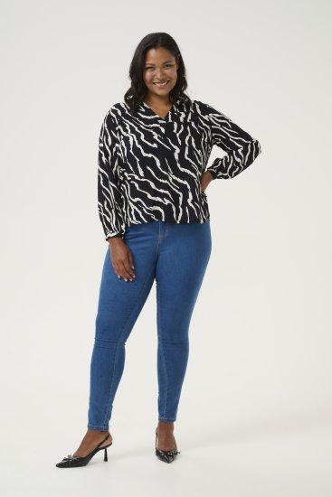 Kaffe Curve Mirta Tilly Blouse Zwart/Antique Zebra Print - Blouses & tunieken - 