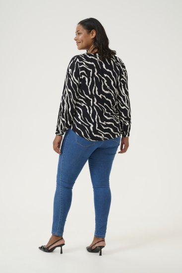 Kaffe Curve Mirta Tilly Blouse Zwart/Antique Zebra Print - Blouses & tunieken - 