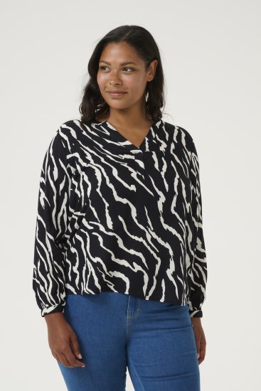 Kaffe Curve Mirta Tilly Blouse Zwart/Antique Zebra Print - Blouses & tunieken - 