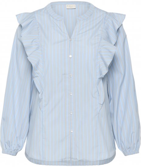 Kaffe Curve Lenia Flounce Shirt Powder Blue Stripe - Blouseshirts - 