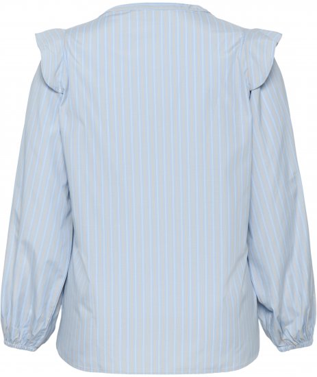 Kaffe Curve Lenia Flounce Shirt Powder Blue Stripe - Blouseshirts - 