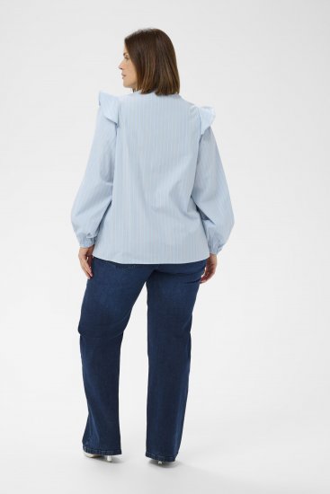 Kaffe Curve Lenia Flounce Shirt Powder Blue Stripe - Blouseshirts - 